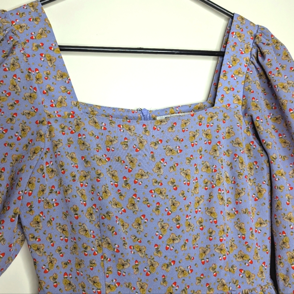 Glamorous ASOS Brand Square Neck Tiered Smock Lilac Strawberry Mini Dress Size 2 - Picture 7 of 16
